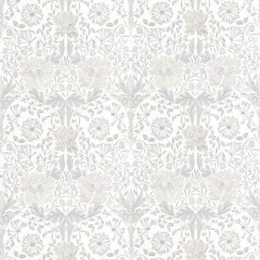 MORRIS & CO Pure Honeysuckle & Tulip Embroidery Fabric Classic Floral Lightish Grey   - DMPN236650