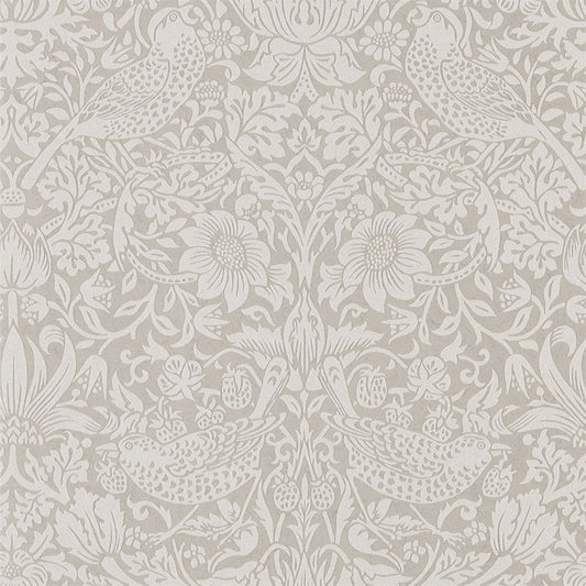 MORRIS & CO Pure Strawberry Thief  Wallpaper Birds Silver,Stone  Rotary Printed Wallpaper - DMPU216017