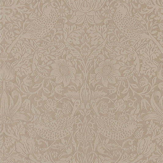 MORRIS & CO Pure Strawberry Thief  Wallpaper Birds Taupe,Gilver  Rotary Printed Wallpaper - DMPU216019