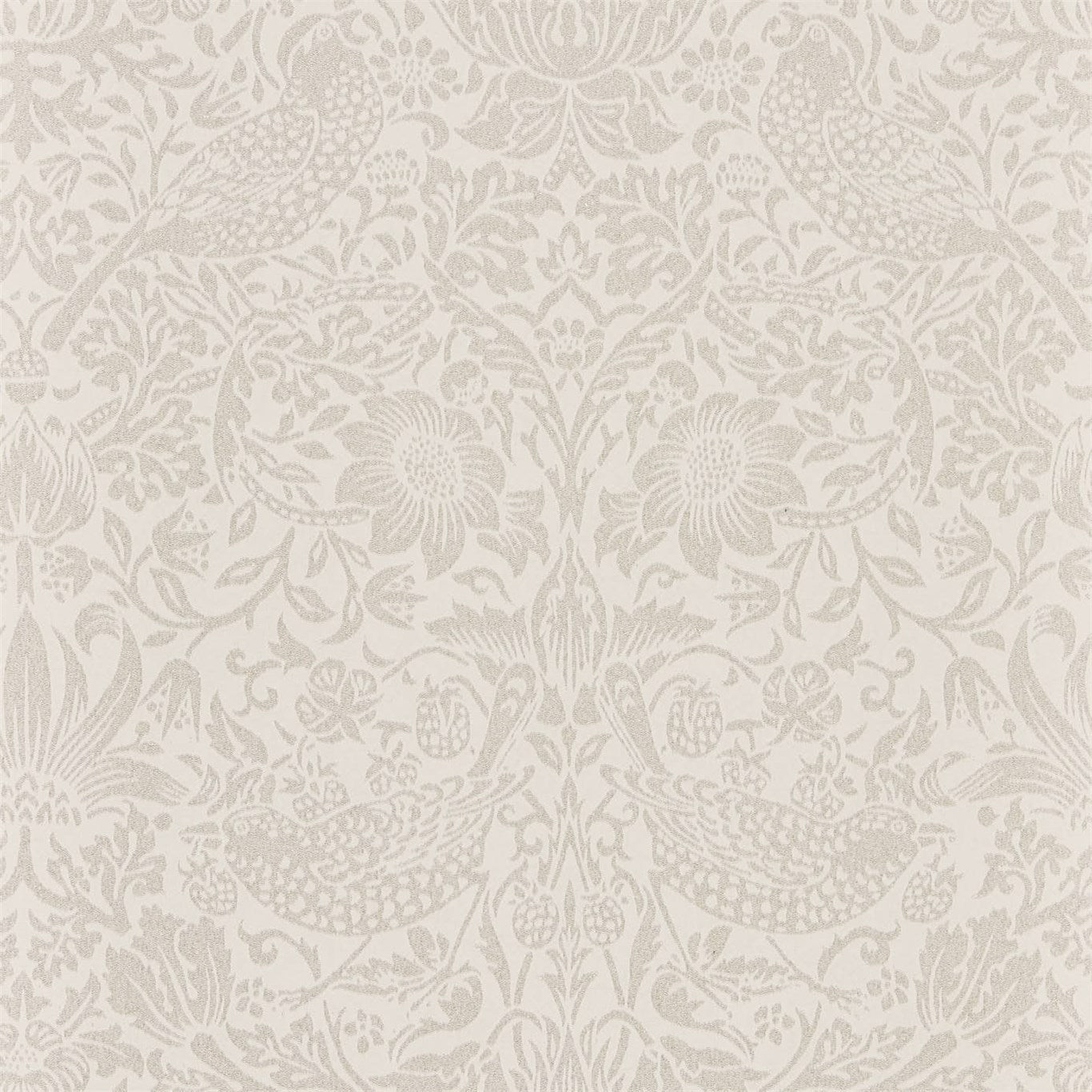 MORRIS & CO Pure Strawberry Thief  Wallpaper Birds Ecru,Cream  Rotary Printed Wallpaper - DMPU216020