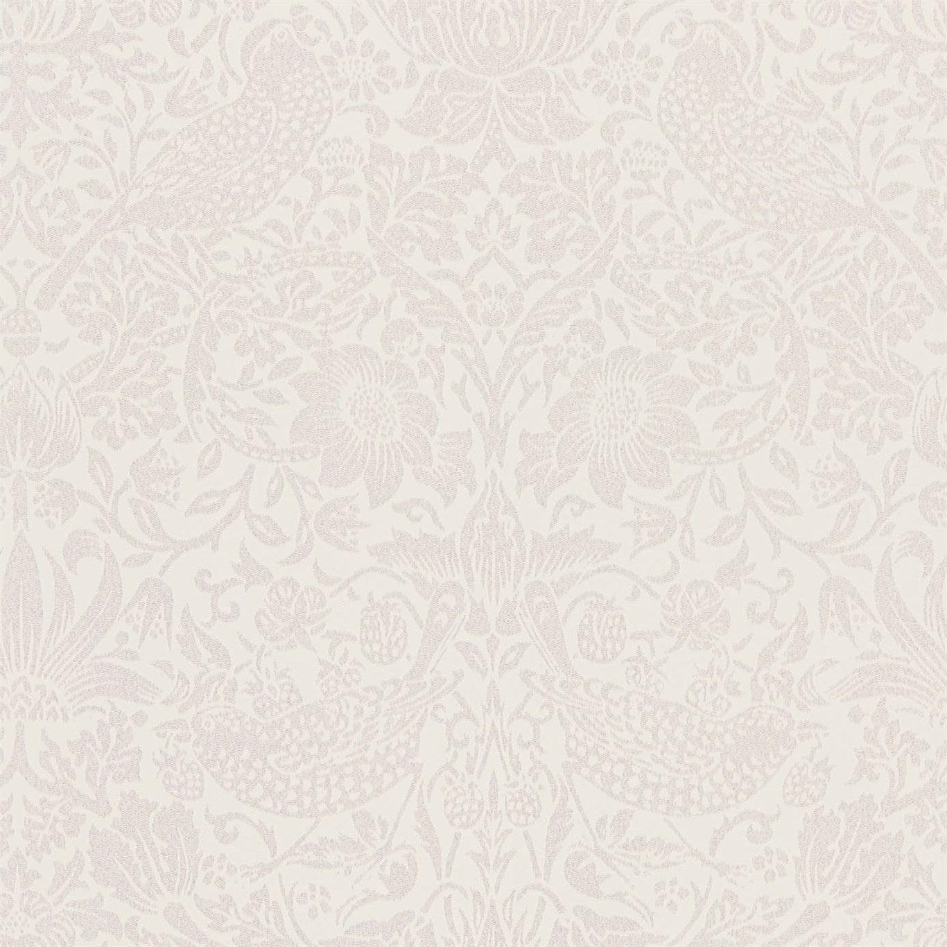 MORRIS & CO Pure Strawberry Thief  Wallpaper Birds Oyster,Chalk  Rotary Printed Wallpaper - DMPU216021