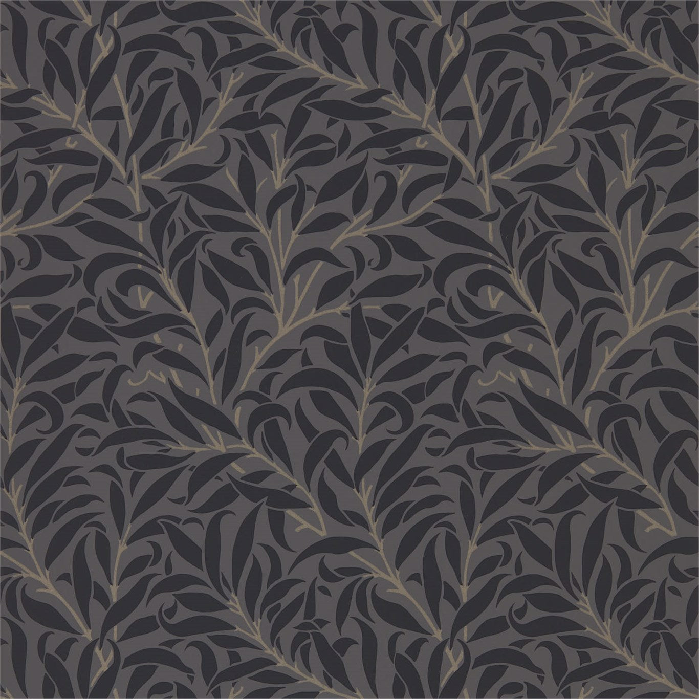 MORRIS & CO Pure Willow Bough Wallpaper Leaves , Trees Charcoal,Black  Rotary Printed Wallpaper - DMPU216026