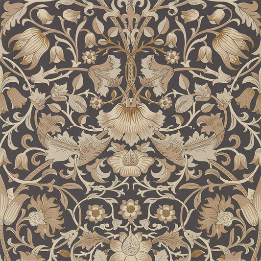 MORRIS & CO Pure Lodden Wallpaper Classic Floral Charcoal,Gold  Rotary Printed Wallpaper - DMPU216027