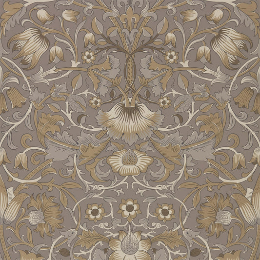 MORRIS & CO Pure Lodden Wallpaper Classic Floral Taupe,Gold  Rotary Printed Wallpaper - DMPU216028