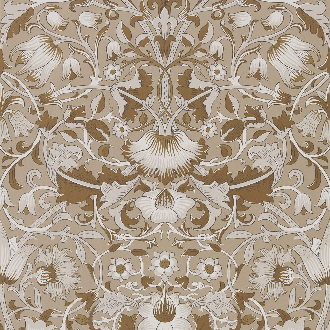 MORRIS & CO Pure Lodden Wallpaper Classic Floral Gilver,Gold  Rotary Printed Wallpaper - DMPU216029