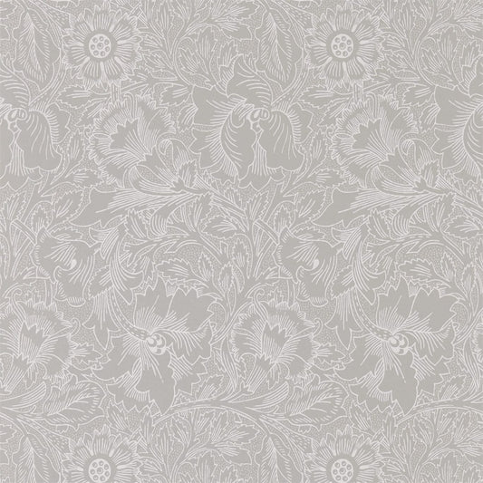 MORRIS & CO Pure Poppy Wallpaper Classic Floral Dove,Chalk  Rotary Printed Wallpaper - DMPU216032