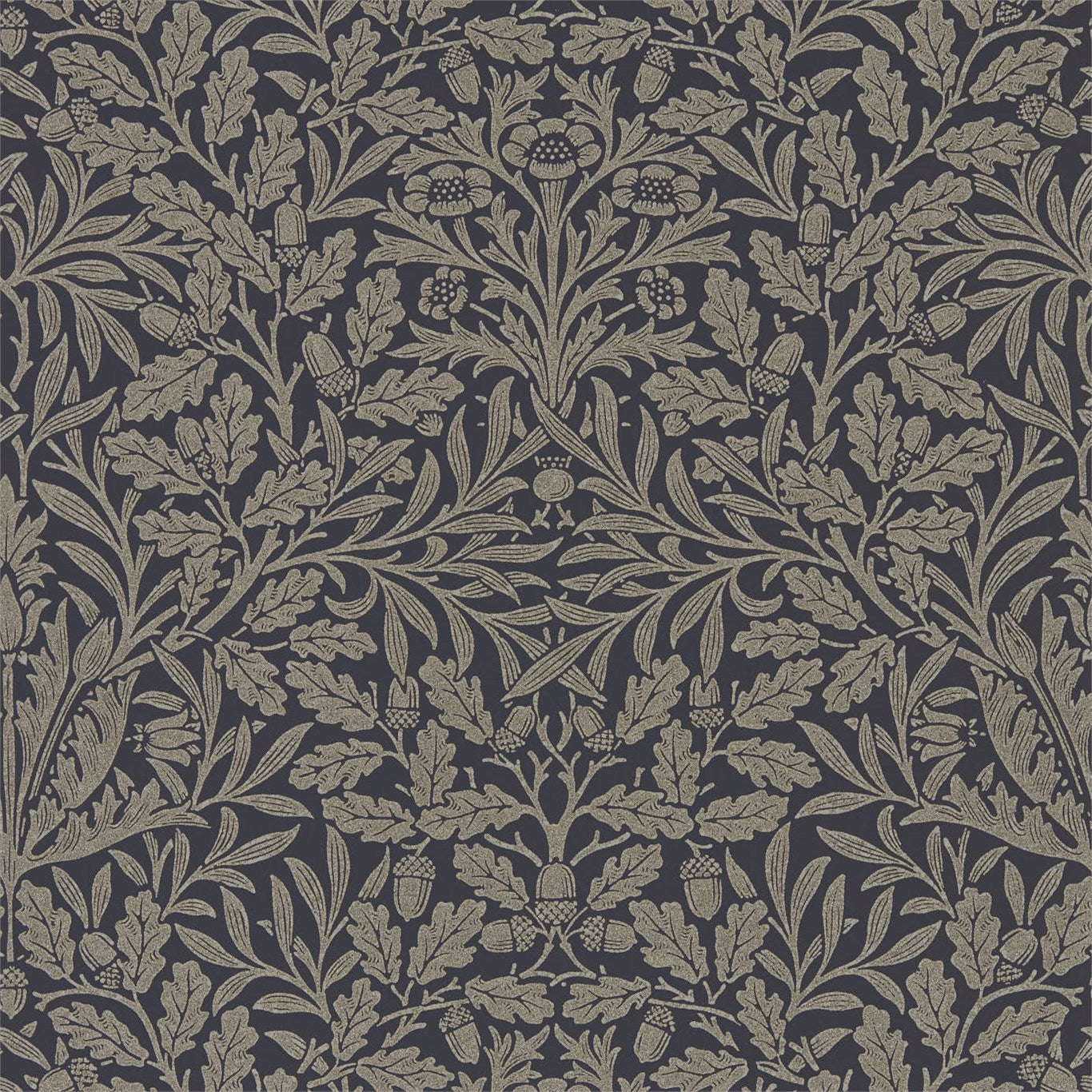 MORRIS & CO Pure Acorn Wallpaper Classic Floral Charcoal,Gilver  Rotary Printed Wallpaper - DMPU216033
