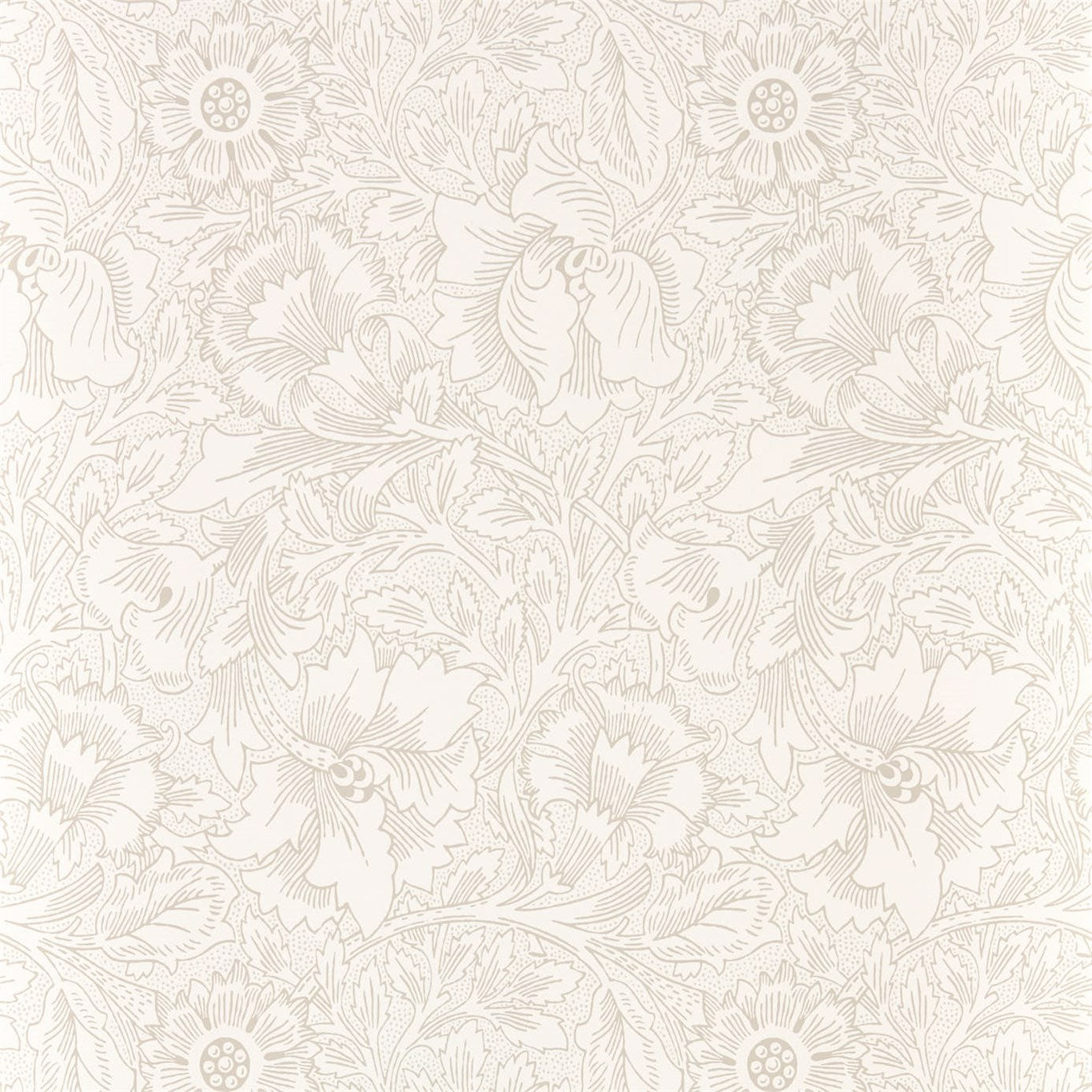 MORRIS & CO Pure Acorn Wallpaper Classic Floral Ecru,Stone  Rotary Printed Wallpaper - DMPU216034