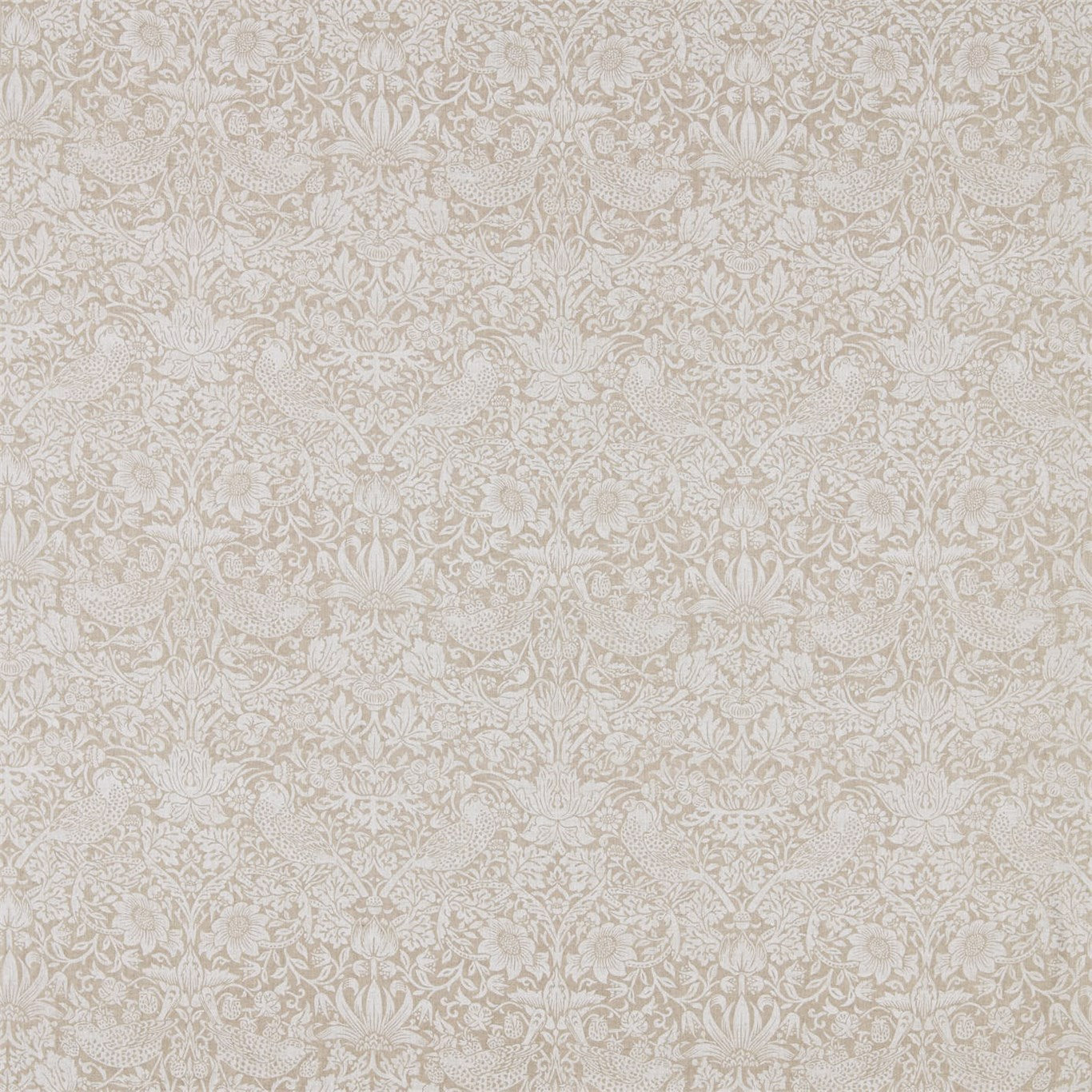 MORRIS & CO Pure Strawberry Thief Fabric Birds Flax   - DMPU226061