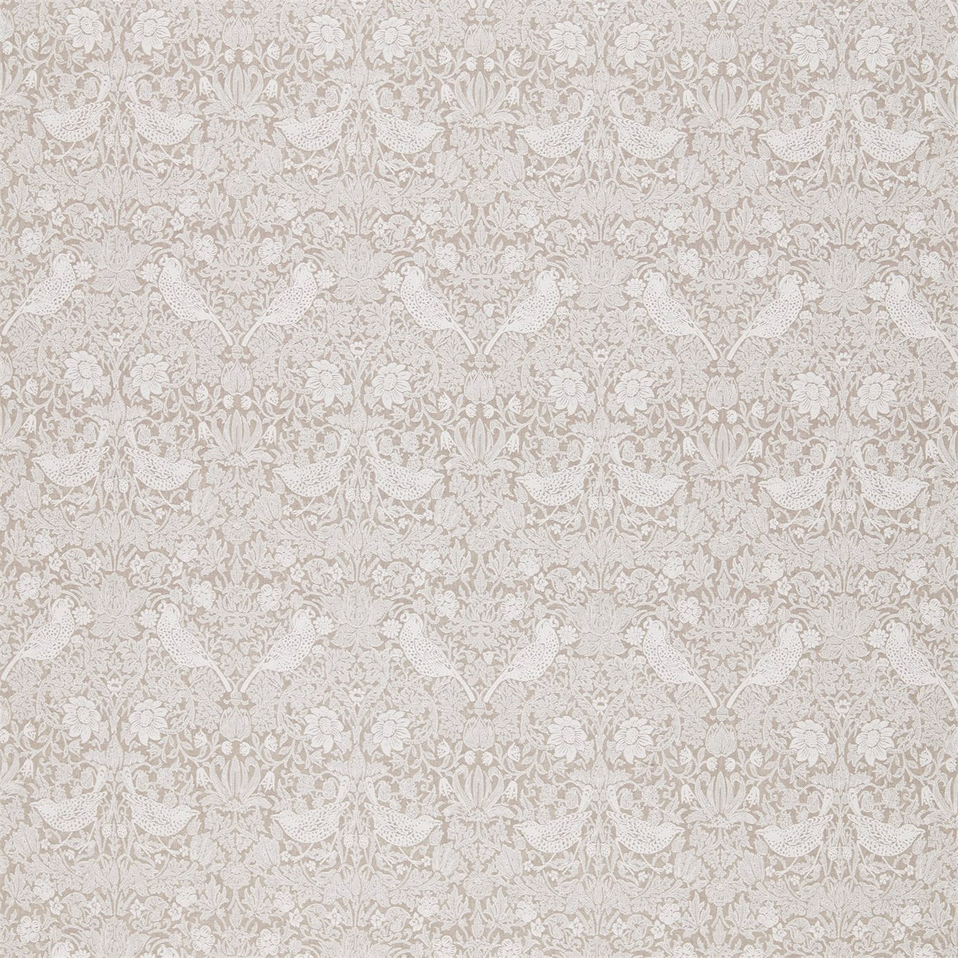 MORRIS & CO Pure Strawberry Thief Embroidery  Fabric Birds Flax   - DMPU236071