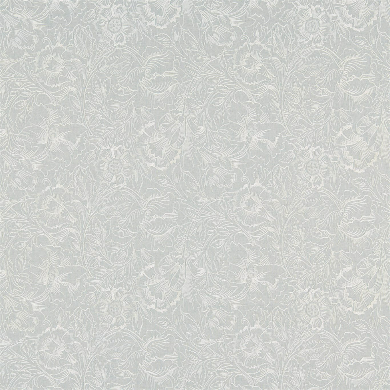 MORRIS & CO Pure Poppy Embroidery Fabric Classic Floral Wild Mint   - DMPU236078