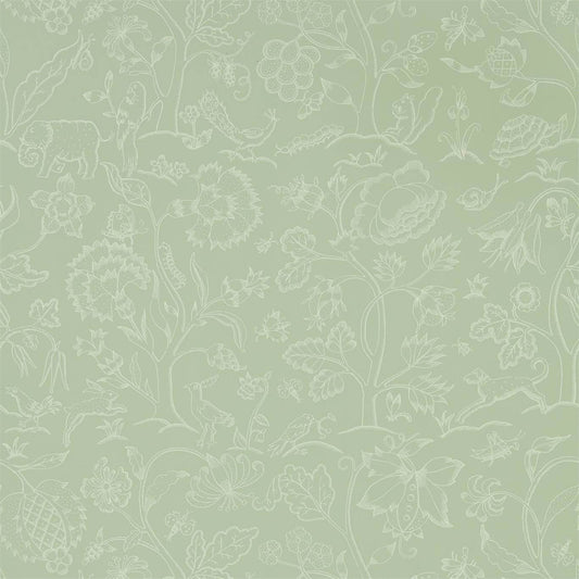 MORRIS & CO Middlemore Wallpaper Animals Sage Grey  Rotary Wide Width Printed Wallpaper - DMSW216694