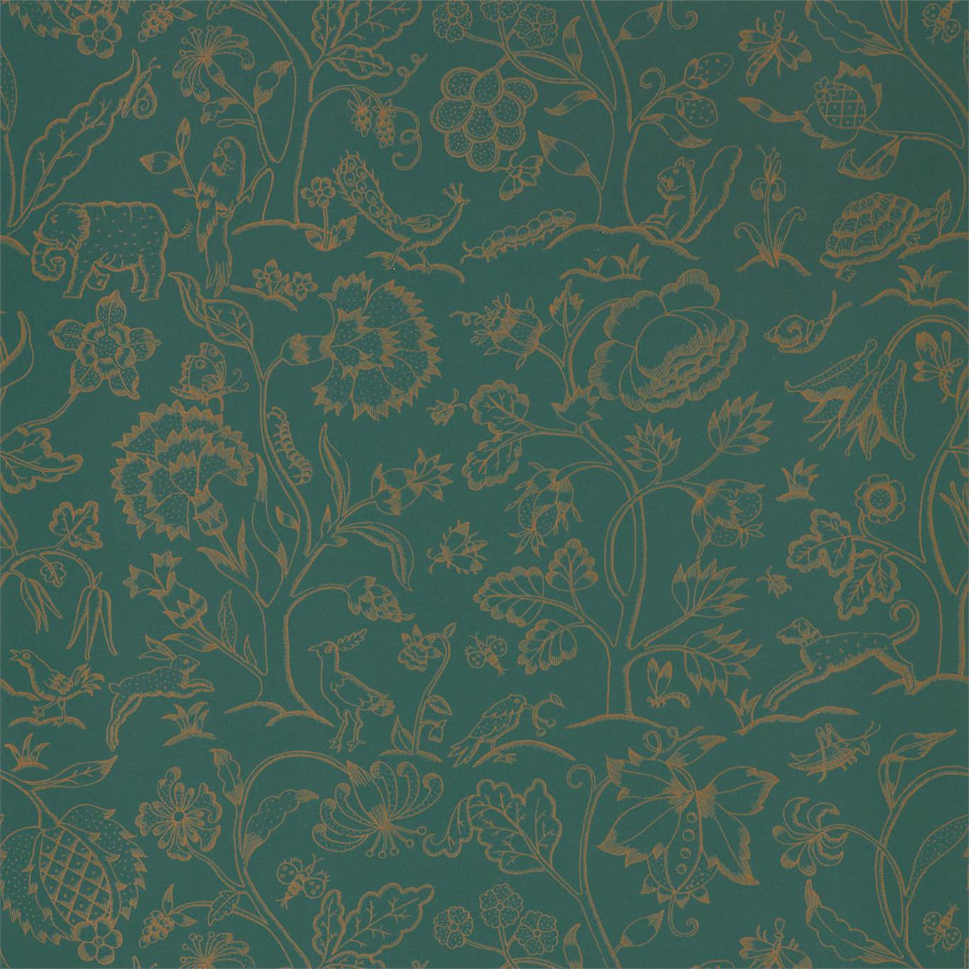 MORRIS & CO Middlemore Wallpaper Animals Moss Gold  Rotary Wide Width Printed Wallpaper - DMSW216695