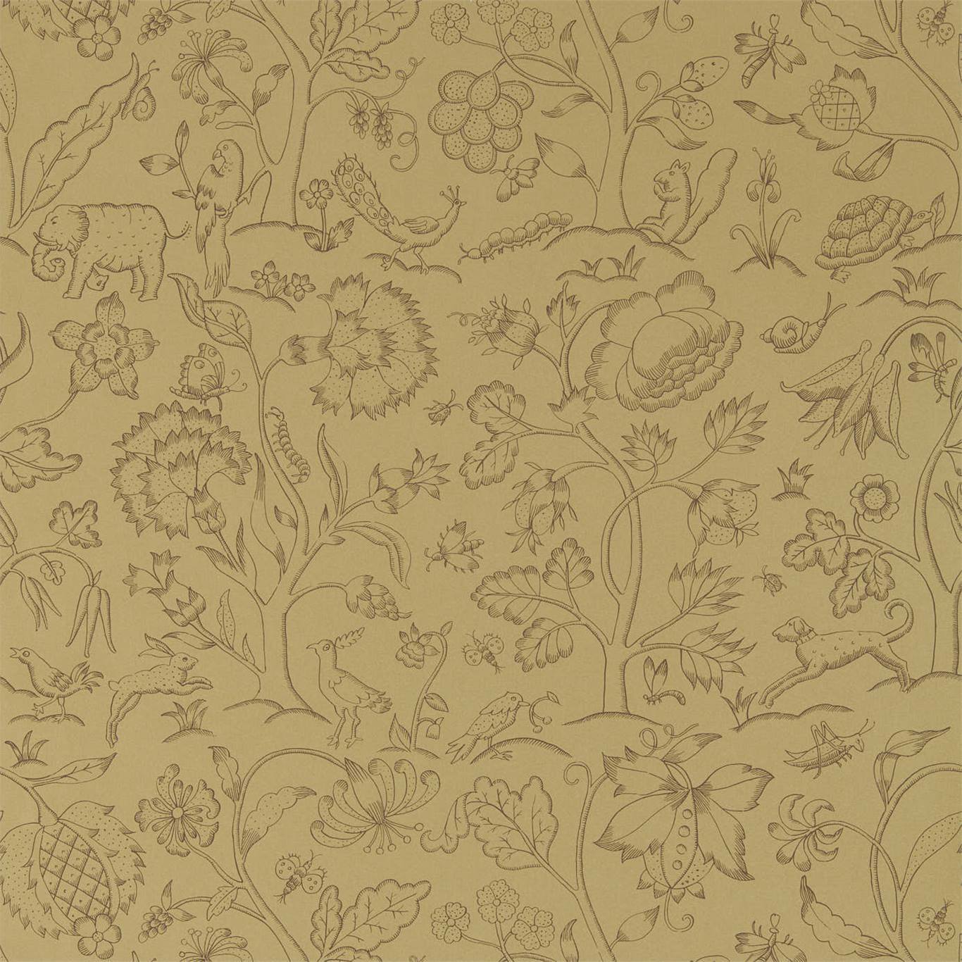 MORRIS & CO Middlemore Wallpaper Animals Antique Gold  Rotary Wide Width Printed Wallpaper - DMSW216696