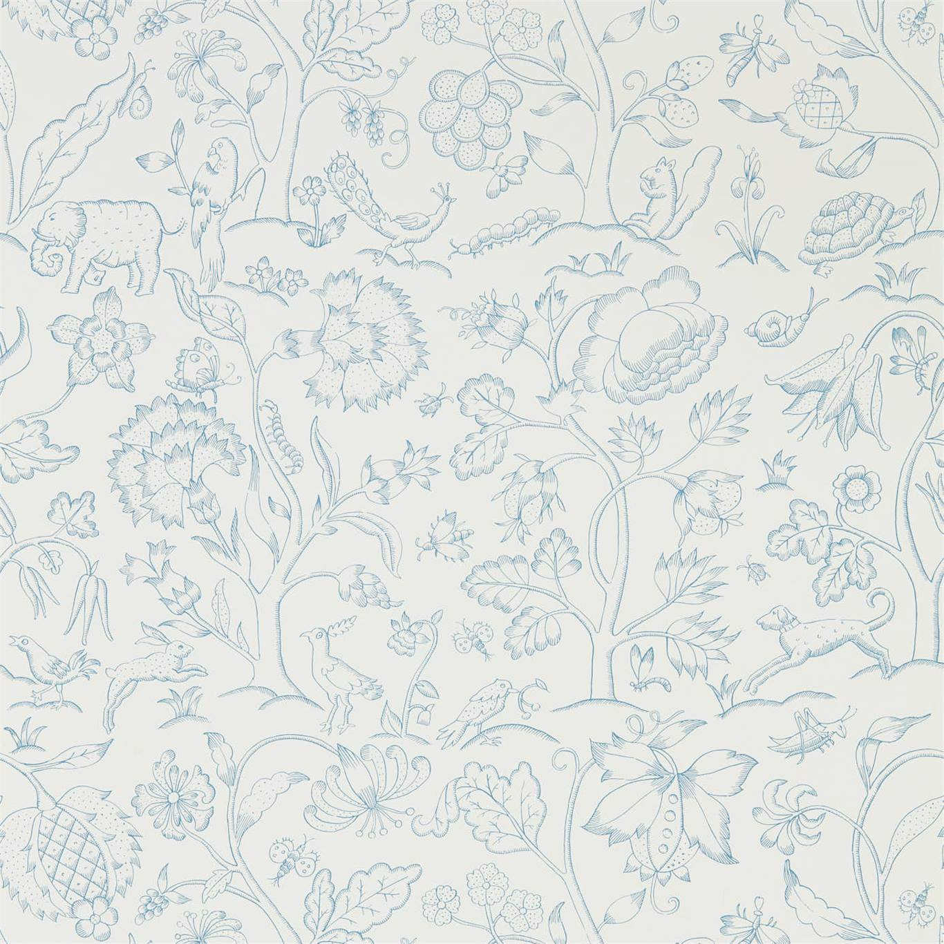 MORRIS & CO Middlemore Wallpaper Animals Cornflower Chalk  Rotary Wide Width Printed Wallpaper - DMSW216698