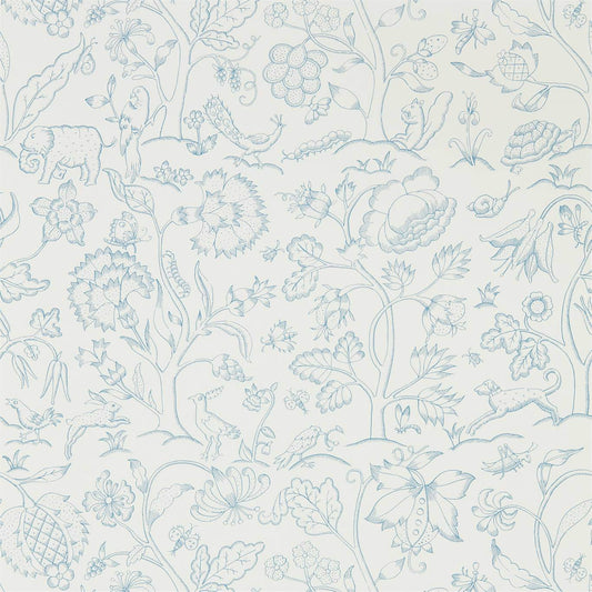 MORRIS & CO Middlemore Wallpaper Animals Cornflower Chalk  Rotary Wide Width Printed Wallpaper - DMSW216698