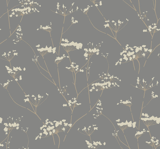 York Wallcoverings Candice Olson After 8 Enchanted Silver Wallpaper  Botanical Greys   - DN3711