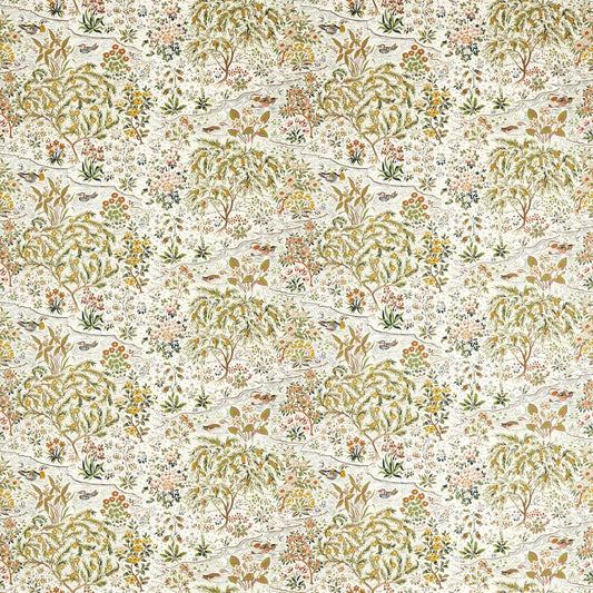 SANDERSON Moat Birds Printed Fabric  Fawn,Harvest   - DNAT227407