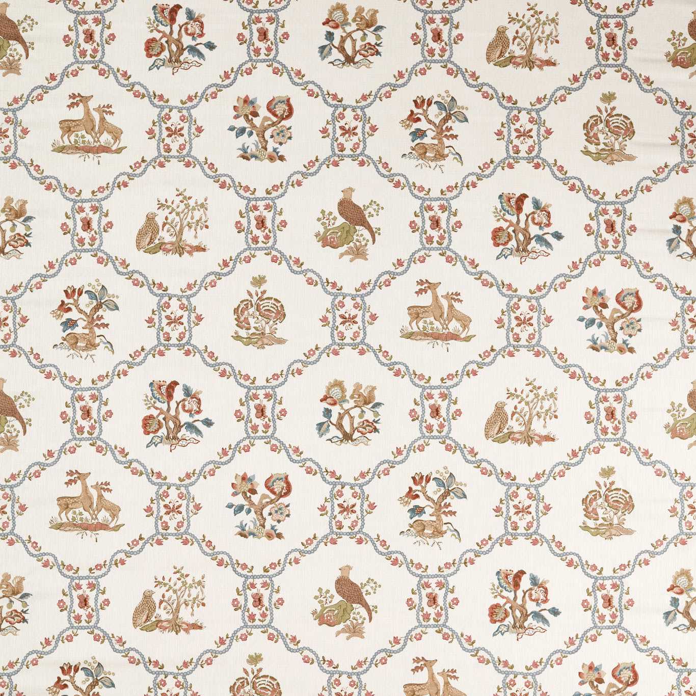 SANDERSON Partridge Pear Printed Fabric  Porcelain,Blossom   - DNAT227410