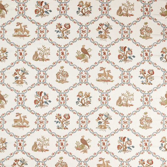 SANDERSON Partridge Pear Printed Fabric  Porcelain,Blossom   - DNAT227410