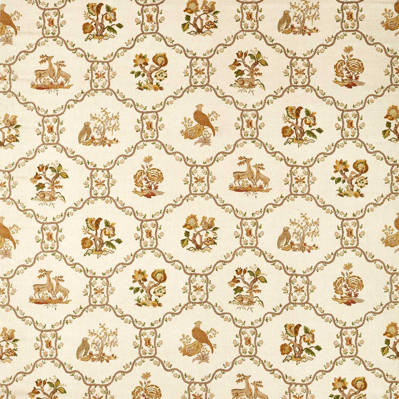 SANDERSON Partridge Pear Printed Fabric  Walnut,Harvest   - DNAT227411