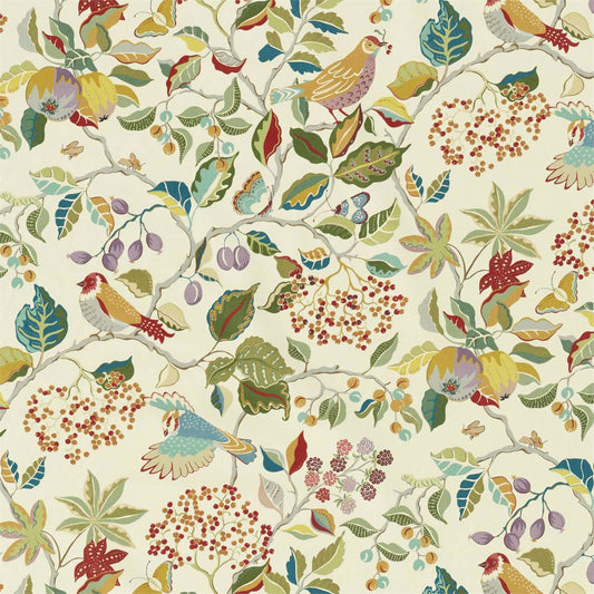 SANDERSON Birds & Berries Fabric Leaves , Trees Rowan Berry   - DNTF226729