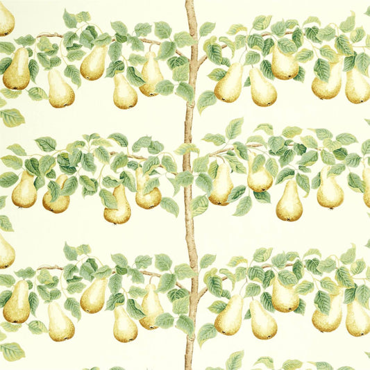 SANDERSON Perry Pears Fabric Leaves , Trees Ochre,Leaf Green   - DNTF226735