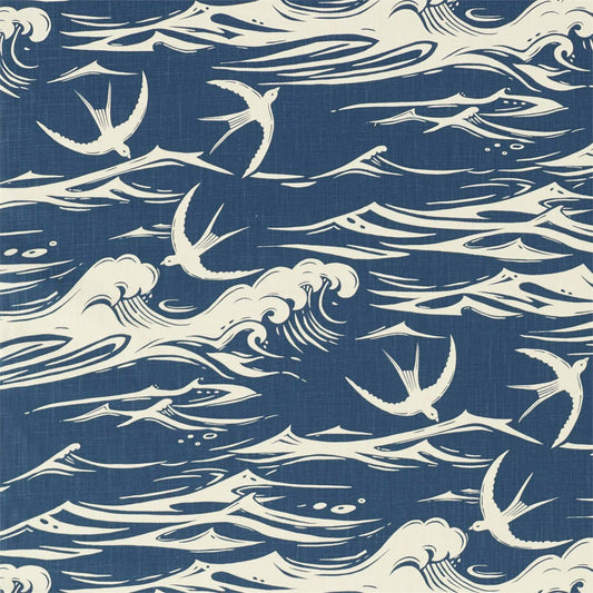 SANDERSON Swallows at Sea Fabric Birds Navy   - DNTF226741