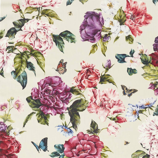SANDERSON Summer Peony Fabric Classic Floral Fuchshia,Rose   - DNTF226748