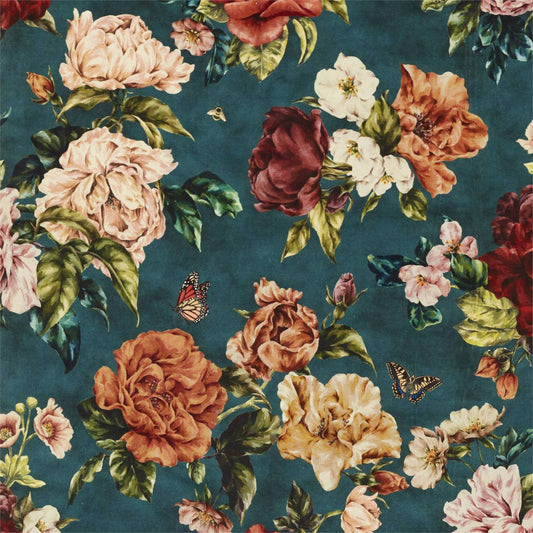 SANDERSON Summer Peony Fabric Classic Floral Newby Green   - DNTF226749