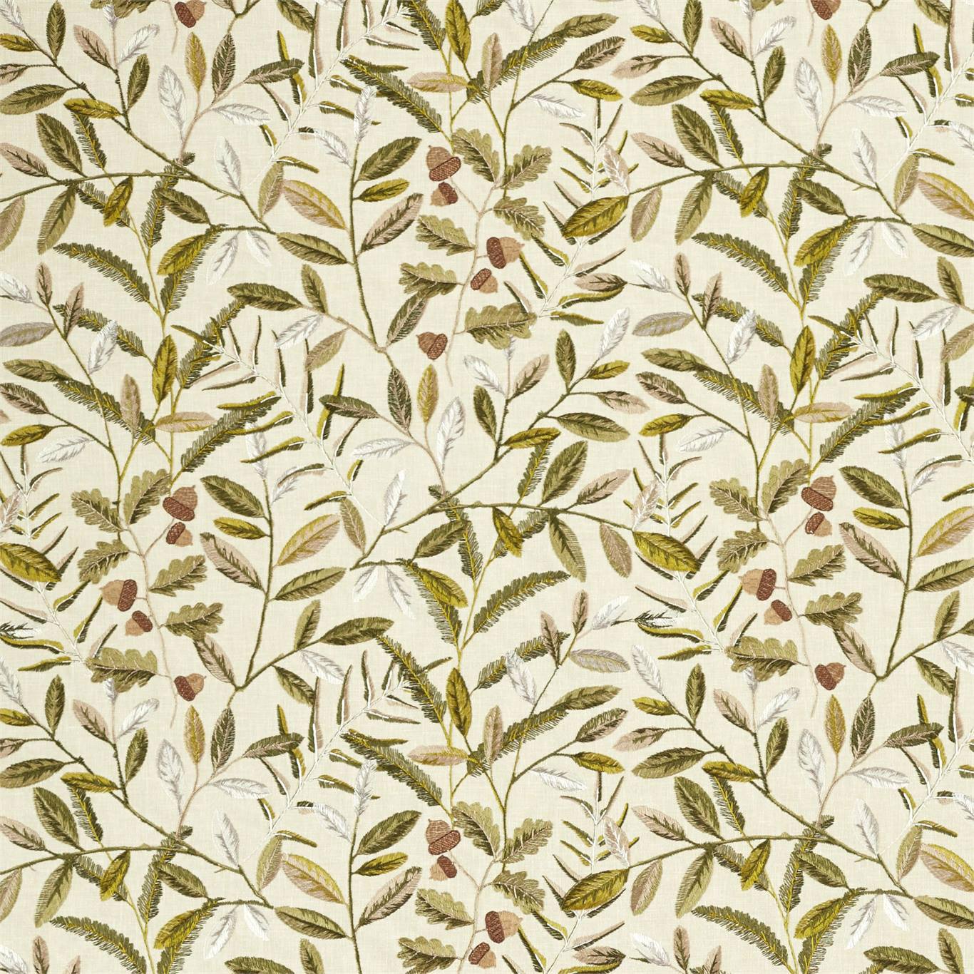 SANDERSON Quercus Fabric Leaves , Trees Pesto   - DNTF237190