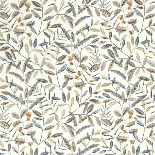 SANDERSON Quercus Fabric Leaves , Trees Linen, Steel Blue   - DNTF237191