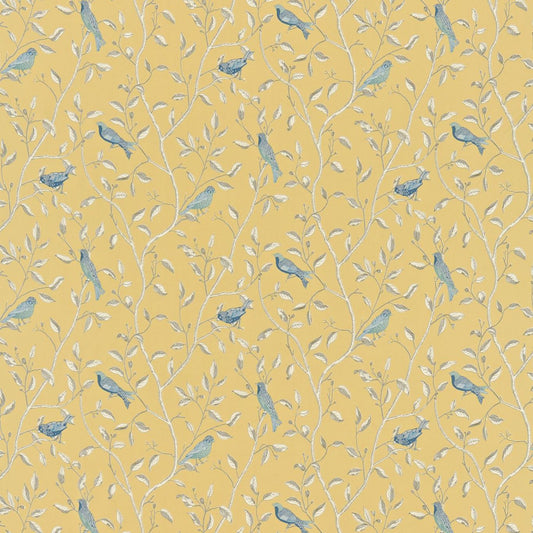 SANDERSON Finches Fabric Birds Yellow   - DOPNFI201