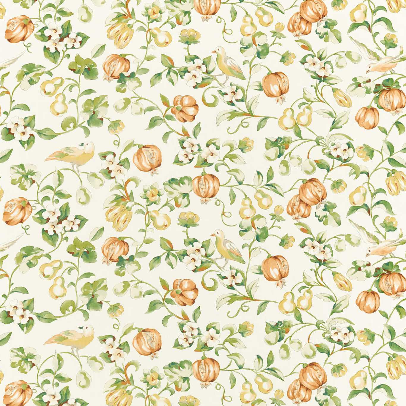SANDERSON Pear & Pomegranate Fabric Leaves , Trees Teal, Papaya   - DOSF226859