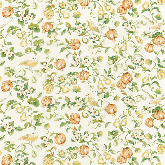 SANDERSON Pear & Pomegranate Fabric Leaves , Trees Teal, Papaya   - DOSF226859