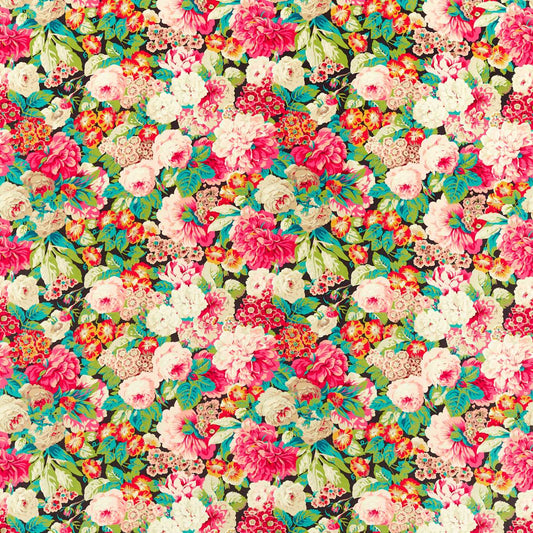 SANDERSON Stapleton Park Fabric Classic Floral Cerise, Veridian   - DOSF226868