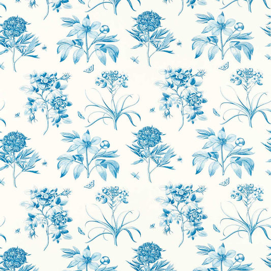SANDERSON Etchings & Roses Fabric Classic Floral China, Blue   - DOSF226869