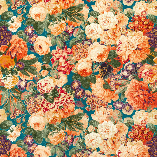 SANDERSON Very Rose and Peony  Fabric Classic Floral Kingfisher,Rowan Berry   - DOSF226882