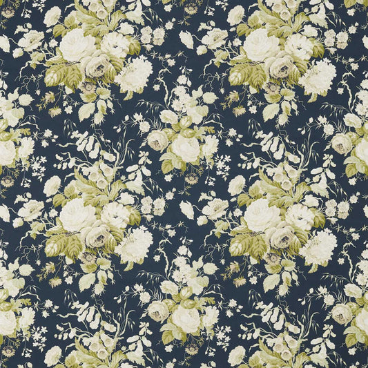 SANDERSON Stapleton Park Fabric Classic Floral Navy,Olive   - DOSF226889