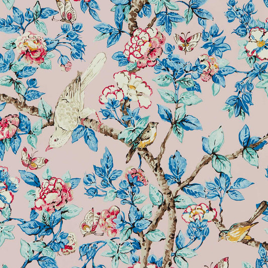SANDERSON Caverley Wallpaper Leaves , Trees Rose,French Blue  Gravure - Wide Width Printed Wallpaper - DOSW217035