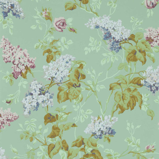 SANDERSON Sommerville Wallpaper Classic Floral Mint,Plum  Surface- Printed Wallpaper - DOSW217049
