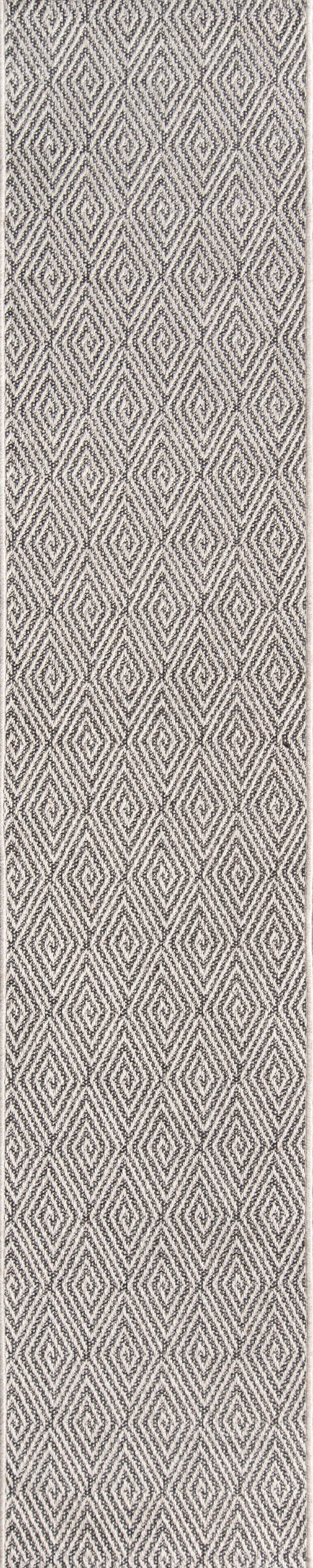 Geometric diamond lattice rug in beige-gray tones; woven, ideal for upholstery or decor accents.