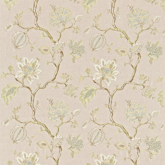 SANDERSON Hadham Embridery Fabric Leaves , Trees Pearl, Linen   - DRCH232093
