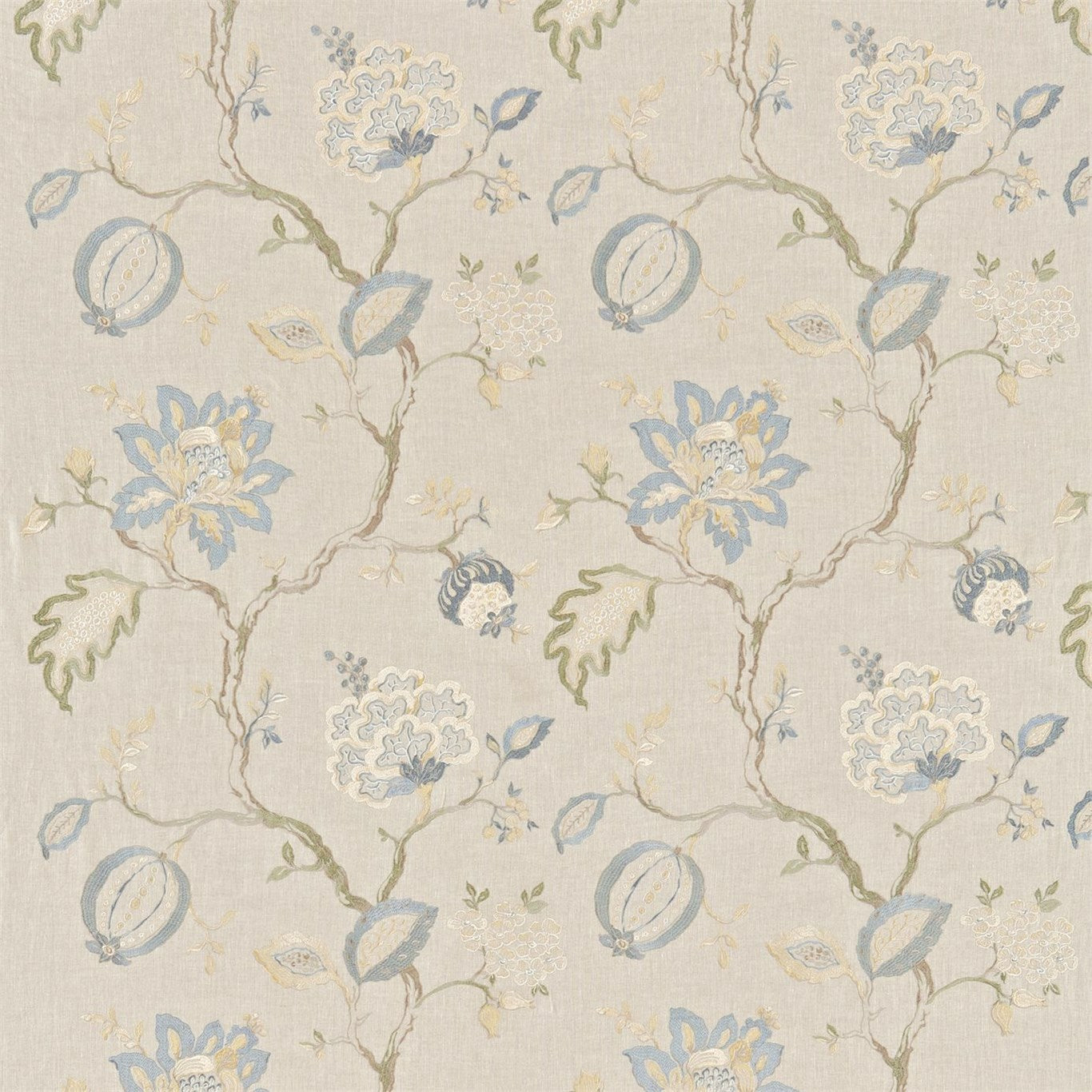 SANDERSON Hadham Embridery Fabric Leaves , Trees Cornflower Blue, Linen   - DRCH232094