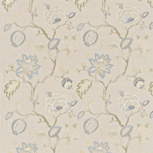 SANDERSON Hadham Embridery Fabric Leaves , Trees Cornflower Blue, Linen   - DRCH232094