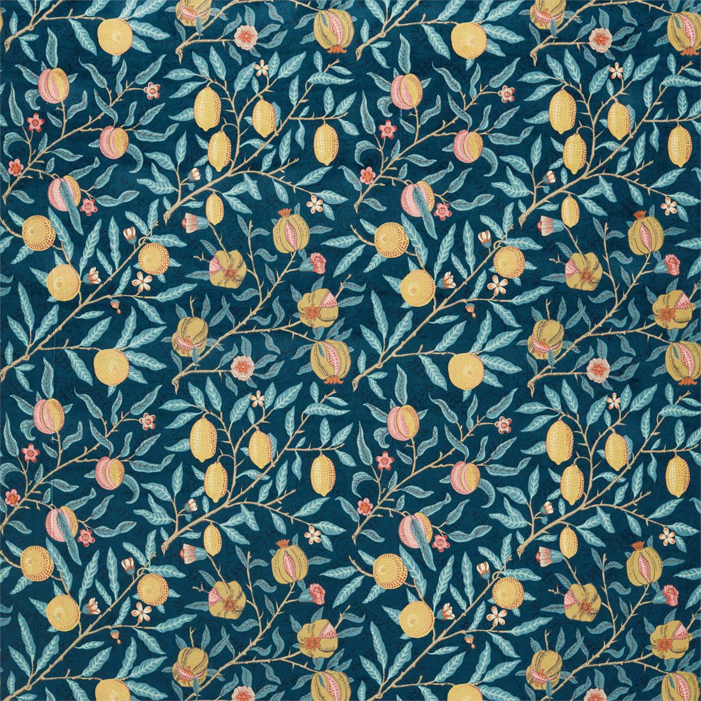 MORRIS & CO Fruit Velvet Fabric Contemporary, Floral Indigo,Slate   - DROF236924