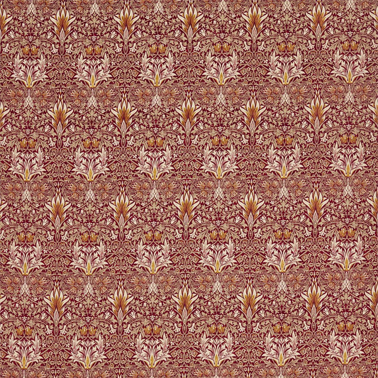 MORRIS & CO Snakeshead Velvet Fabric Contemporary, Floral Crimson,Saffron   - DROF236935