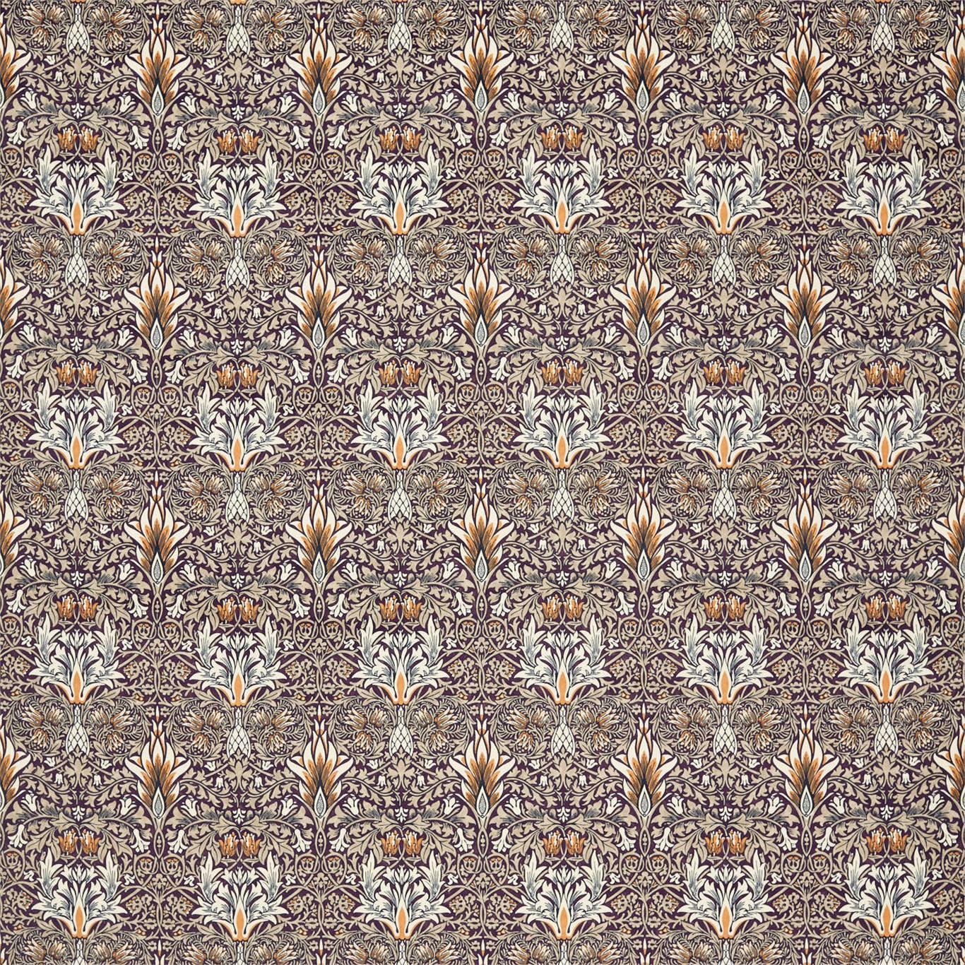 MORRIS & CO Snakeshead Velvet Fabric Contemporary, Floral Mulberry,Saffron   - DROF236936