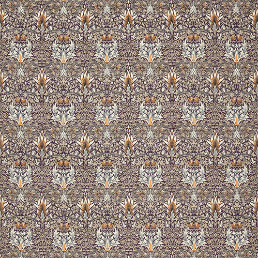 MORRIS & CO Snakeshead Velvet Fabric Contemporary, Floral Mulberry,Saffron   - DROF236936