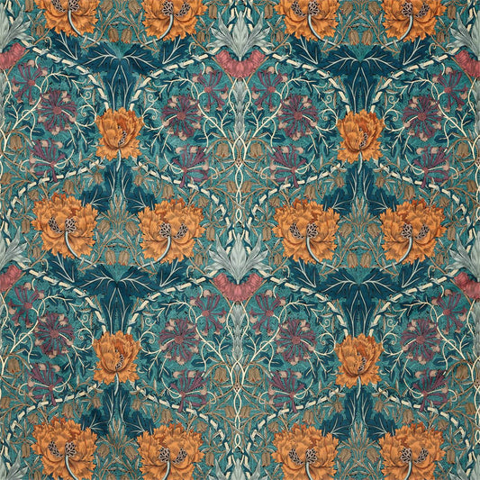 MORRIS & CO Honeysuckle and Tulip Velvet Fabric Contemporary, Floral Woad,Mulberry   - DROF236940